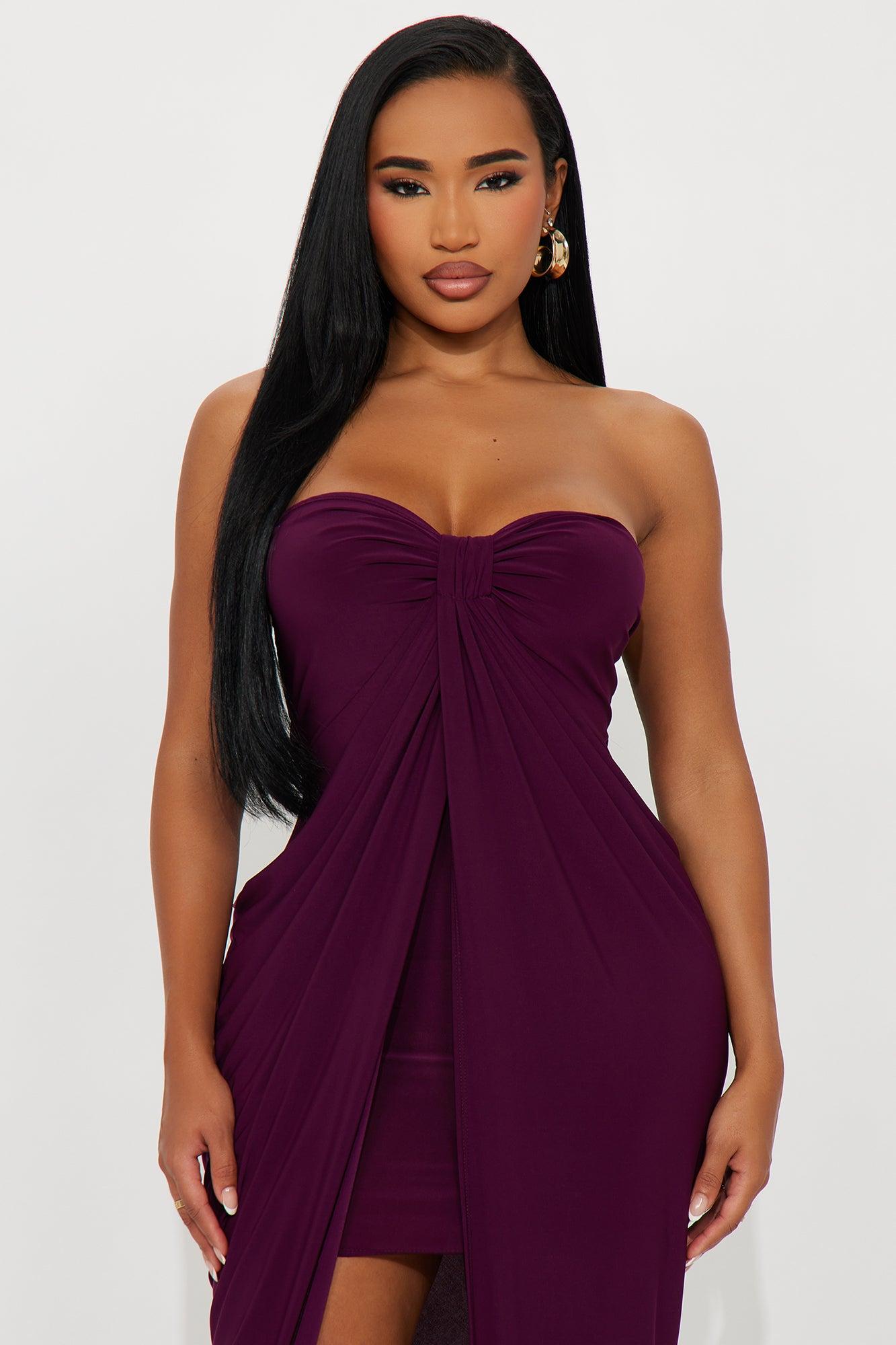 Wine And Dine Draped Maxi Dress - Plum Female Product Image