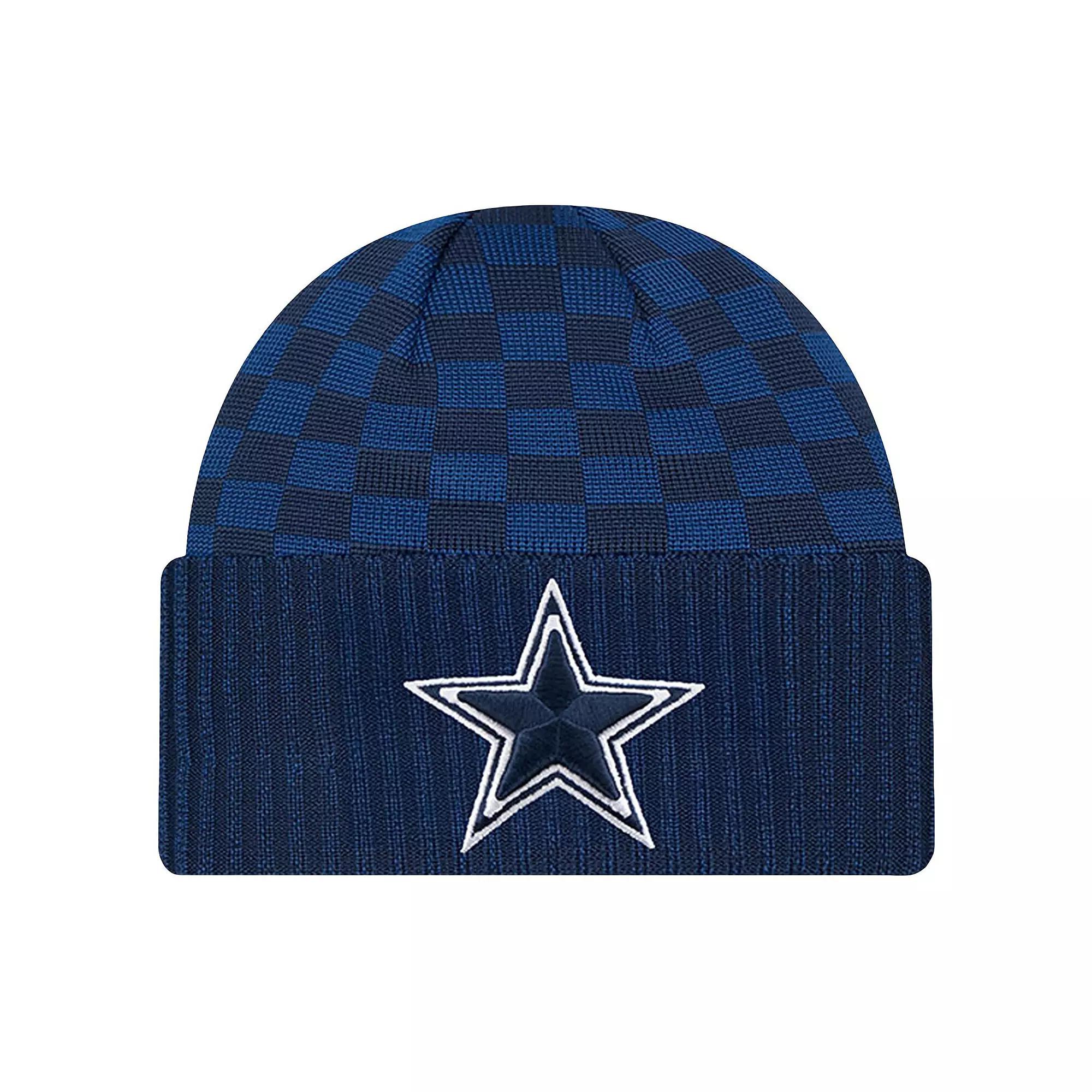 Men's New Era Navy Dallas Cowboys Checkered Cuffed Knit Hat, Blue Product Image