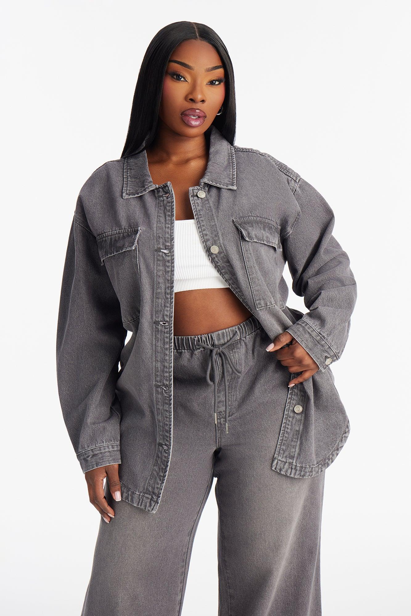 Most Unfettered Denim Shacket - Grey Female Product Image