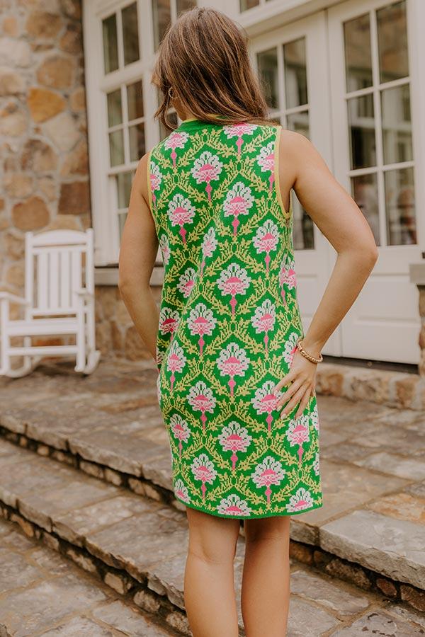Chic Statement Floral Knit Mini Dress in Green Product Image