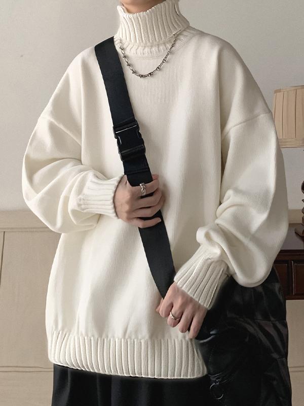 Men's Solid Color Turtleneck Oversized Sweater Product Image