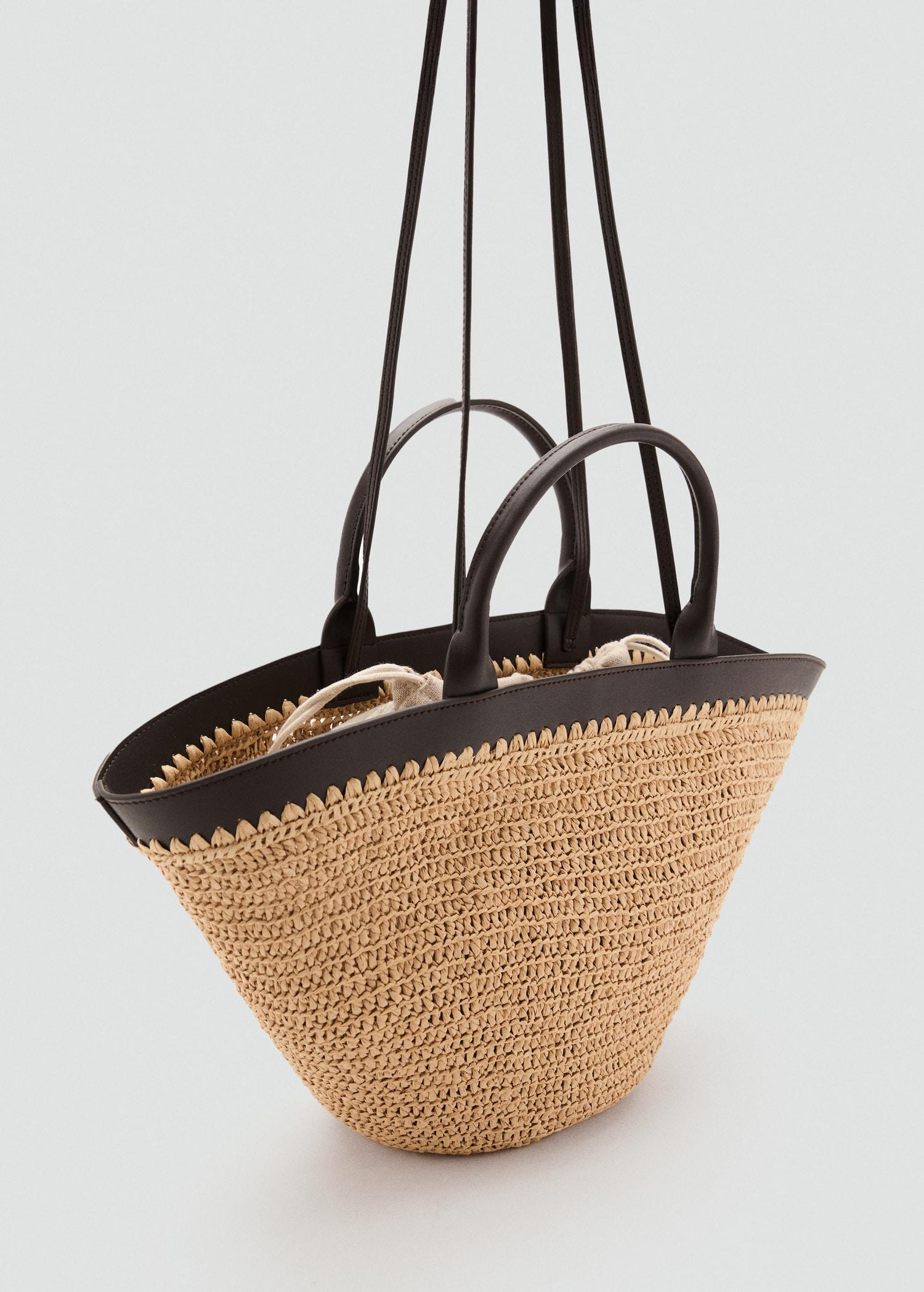 Large natural fiber bag with double handle - Women | MANGO USA Product Image