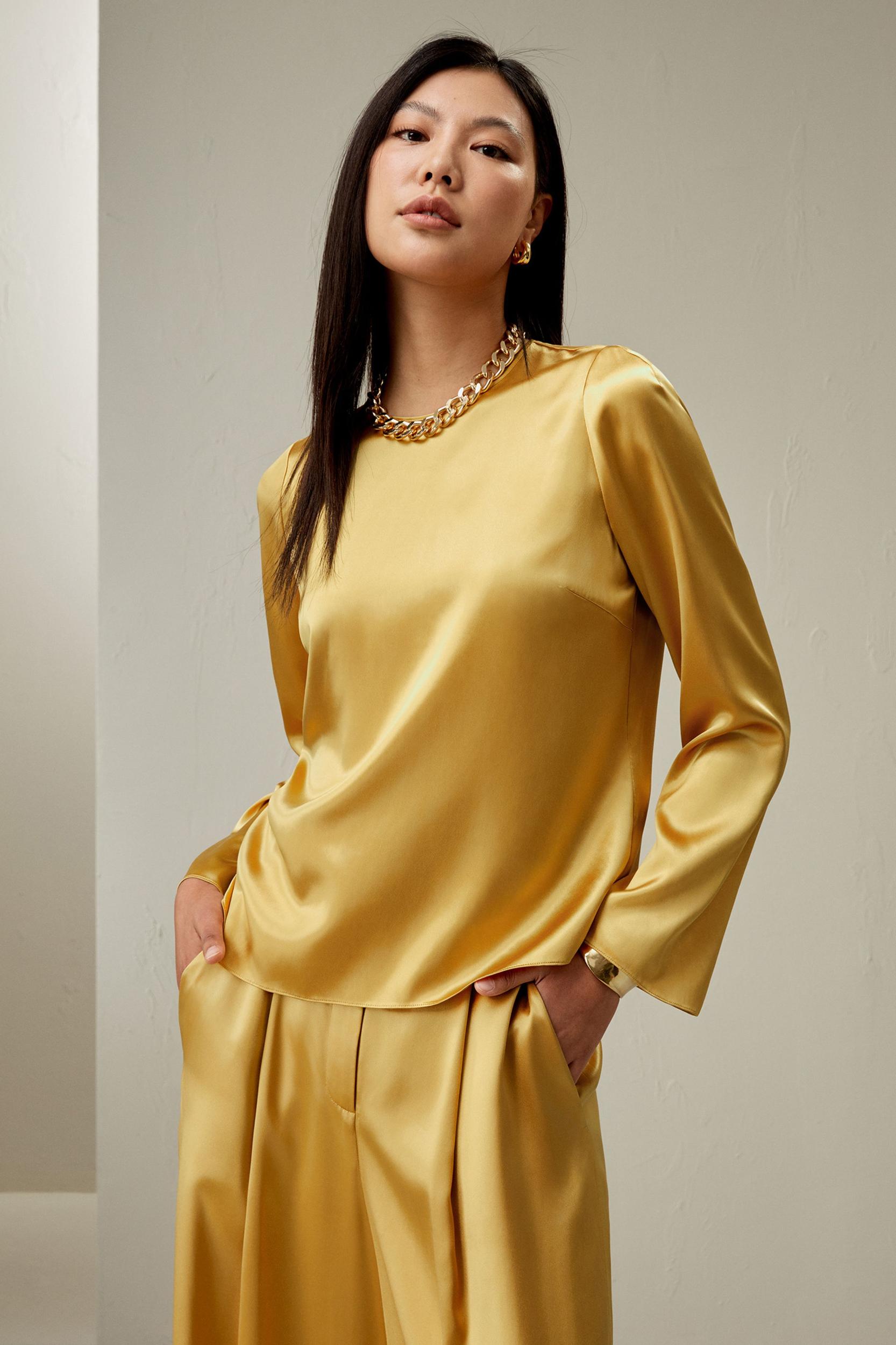 Minimalist Long Sleeve Silk Top Product Image