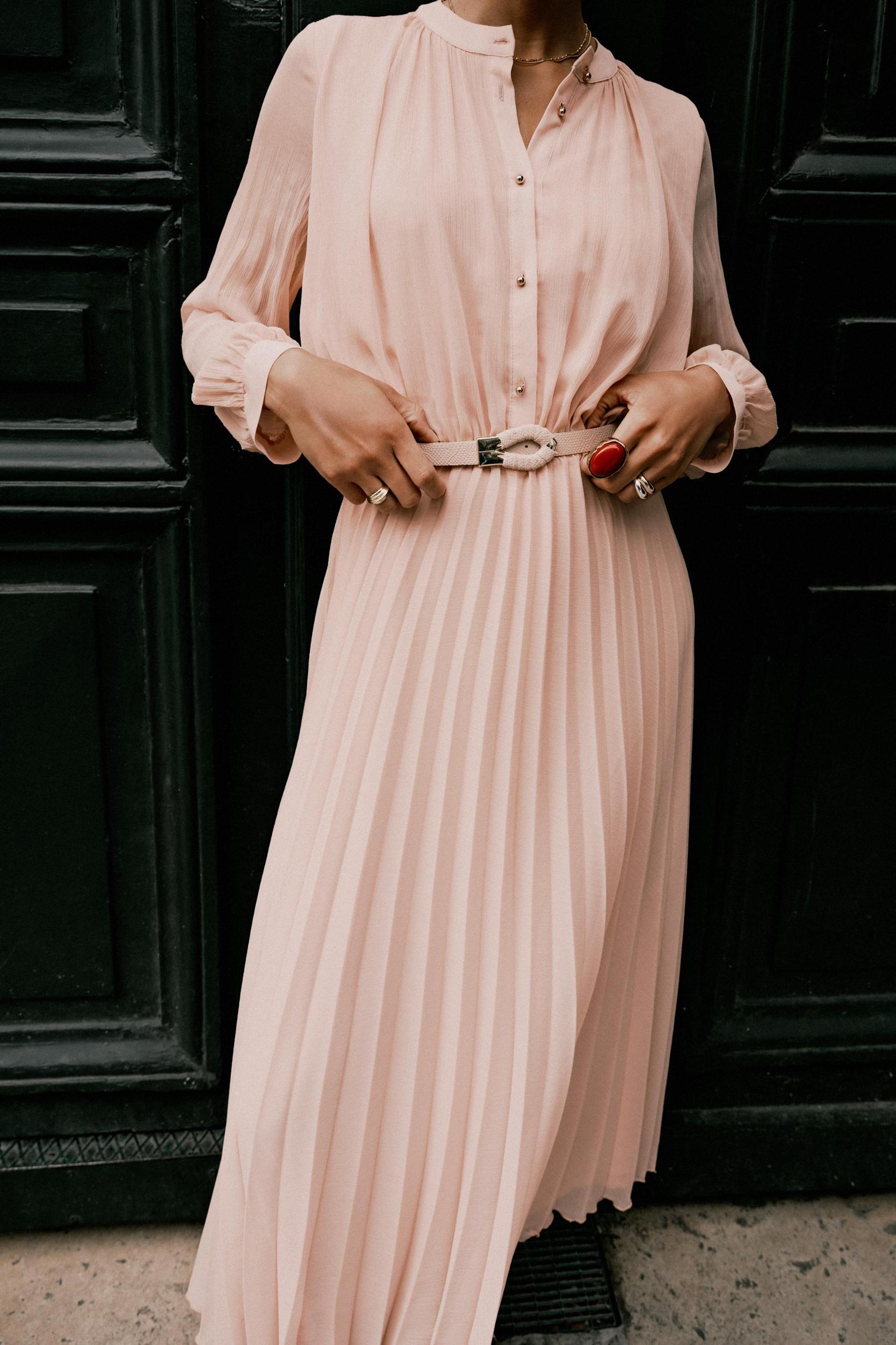 BELTED PLEATED MIDI DRESS Product Image