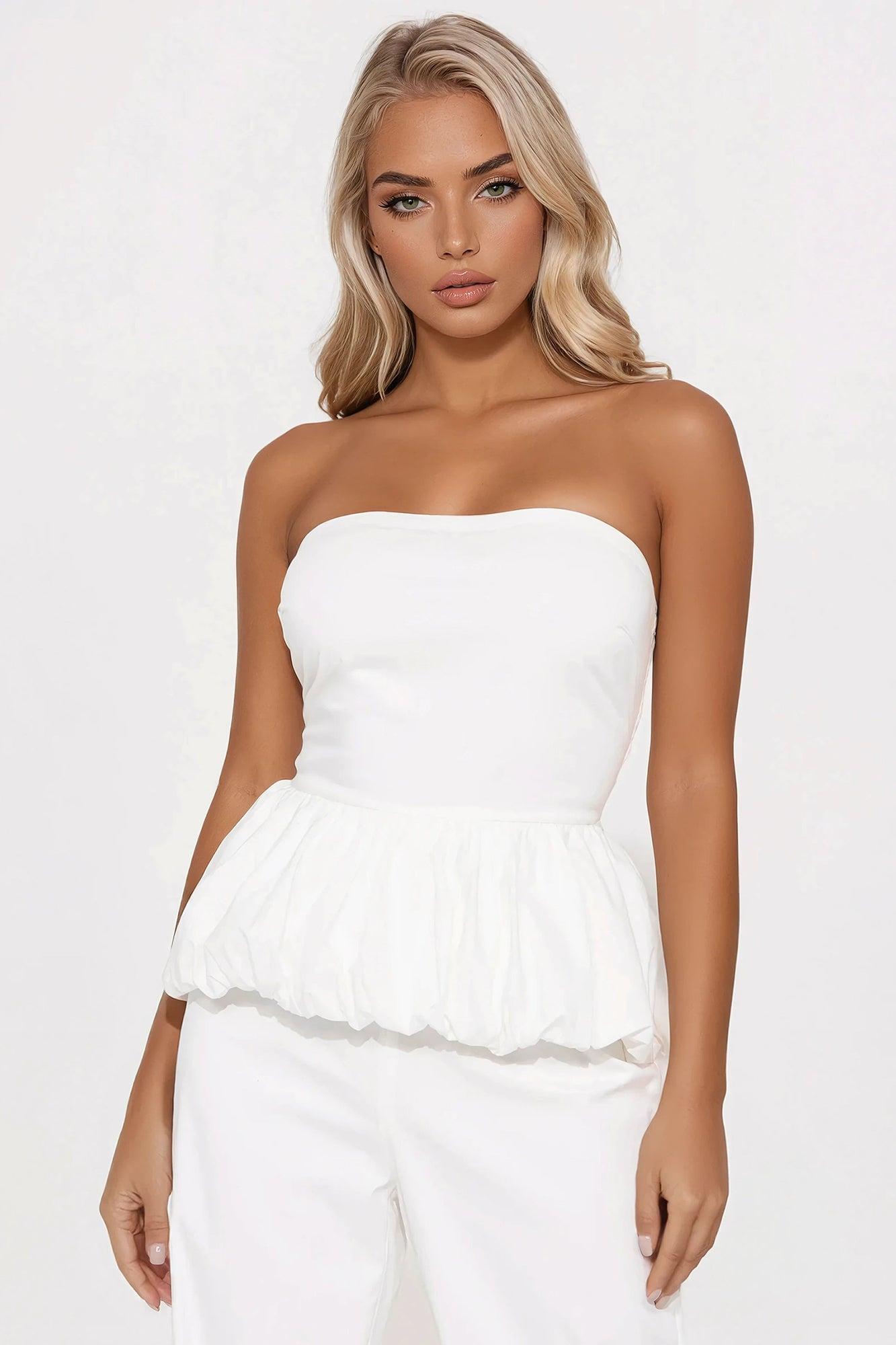 Poppy Peplum Jumpsuit - White Product Image