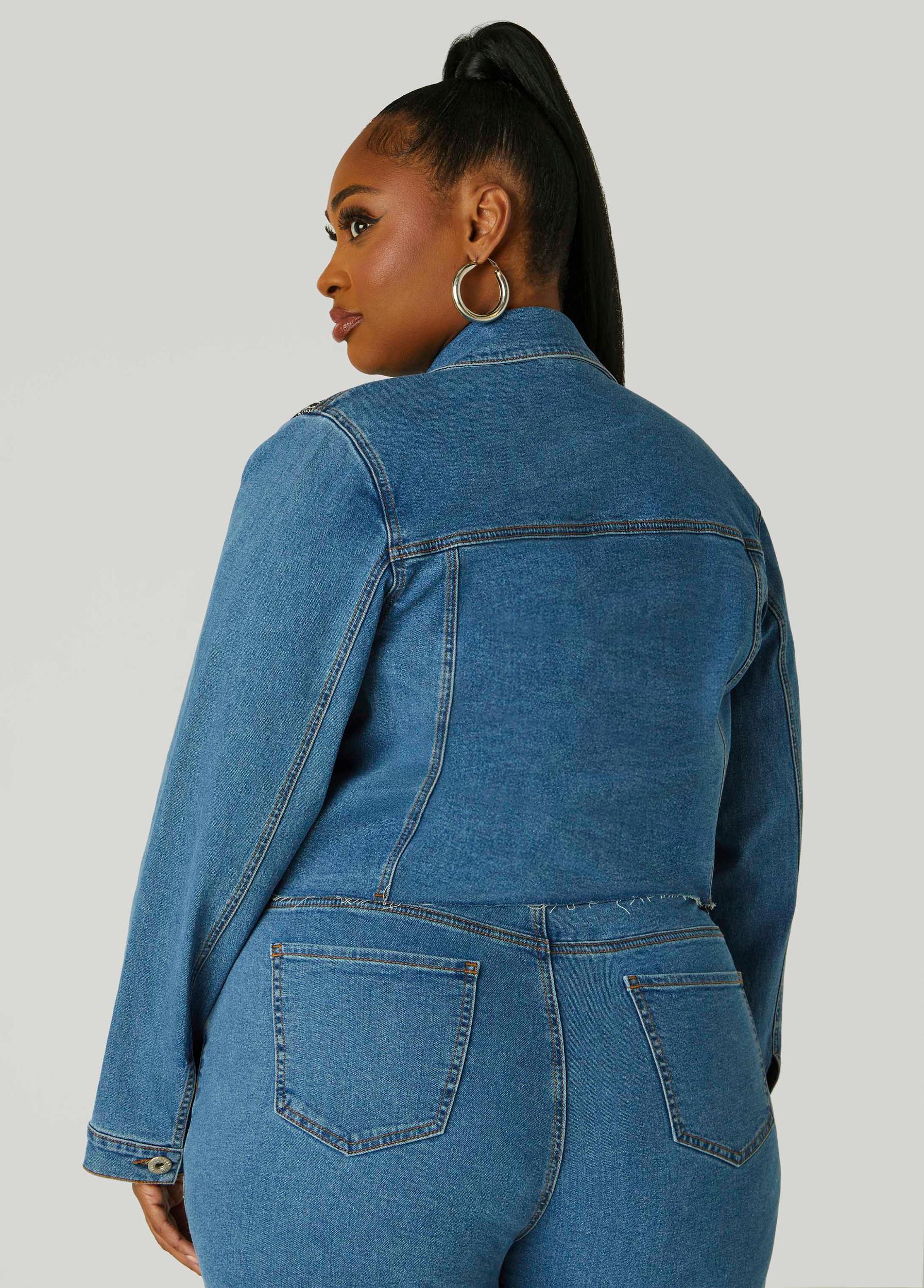 Bandana Print Cropped Denim Jacket Product Image