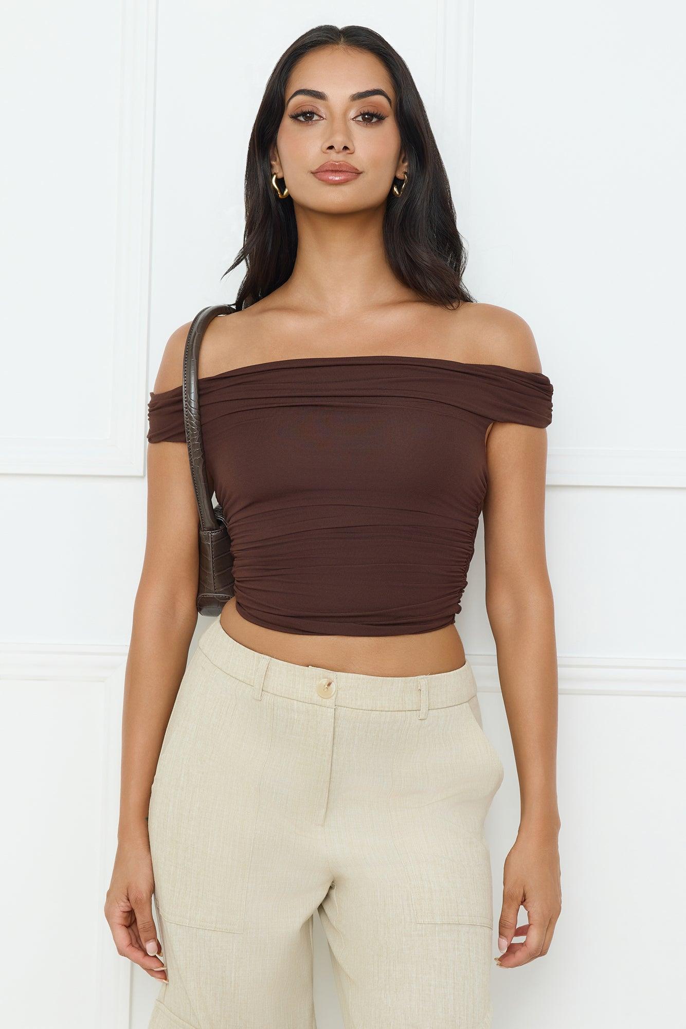 New Style Off Shoulder Top Chocolate Product Image