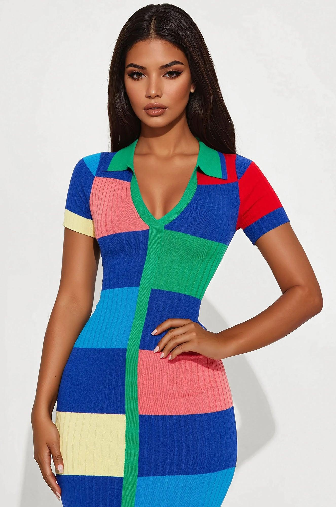 Rachel Collared Maxi Dress - Multi Color Product Image