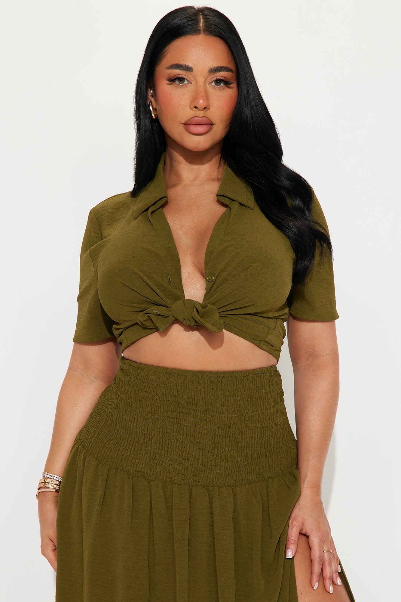 Sundown Stroll Maxi Skirt Set - Olive Product Image