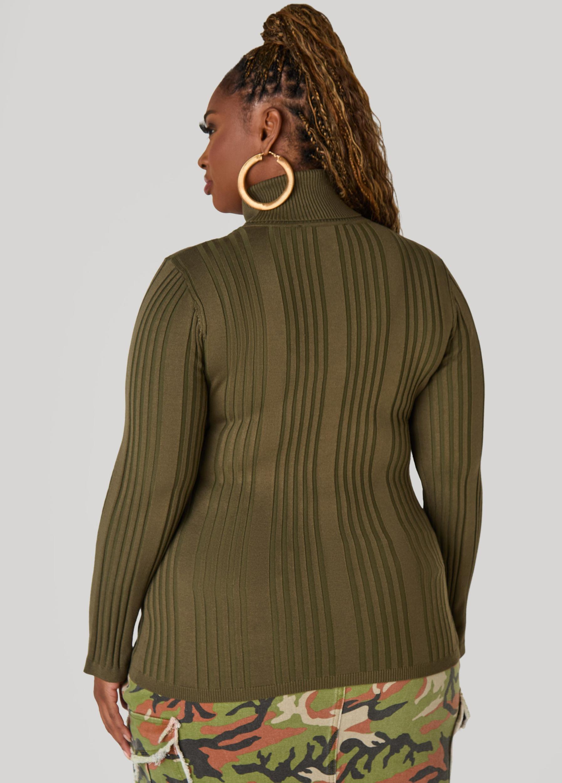 Turtleneck Ribbed Knit Sweater Product Image