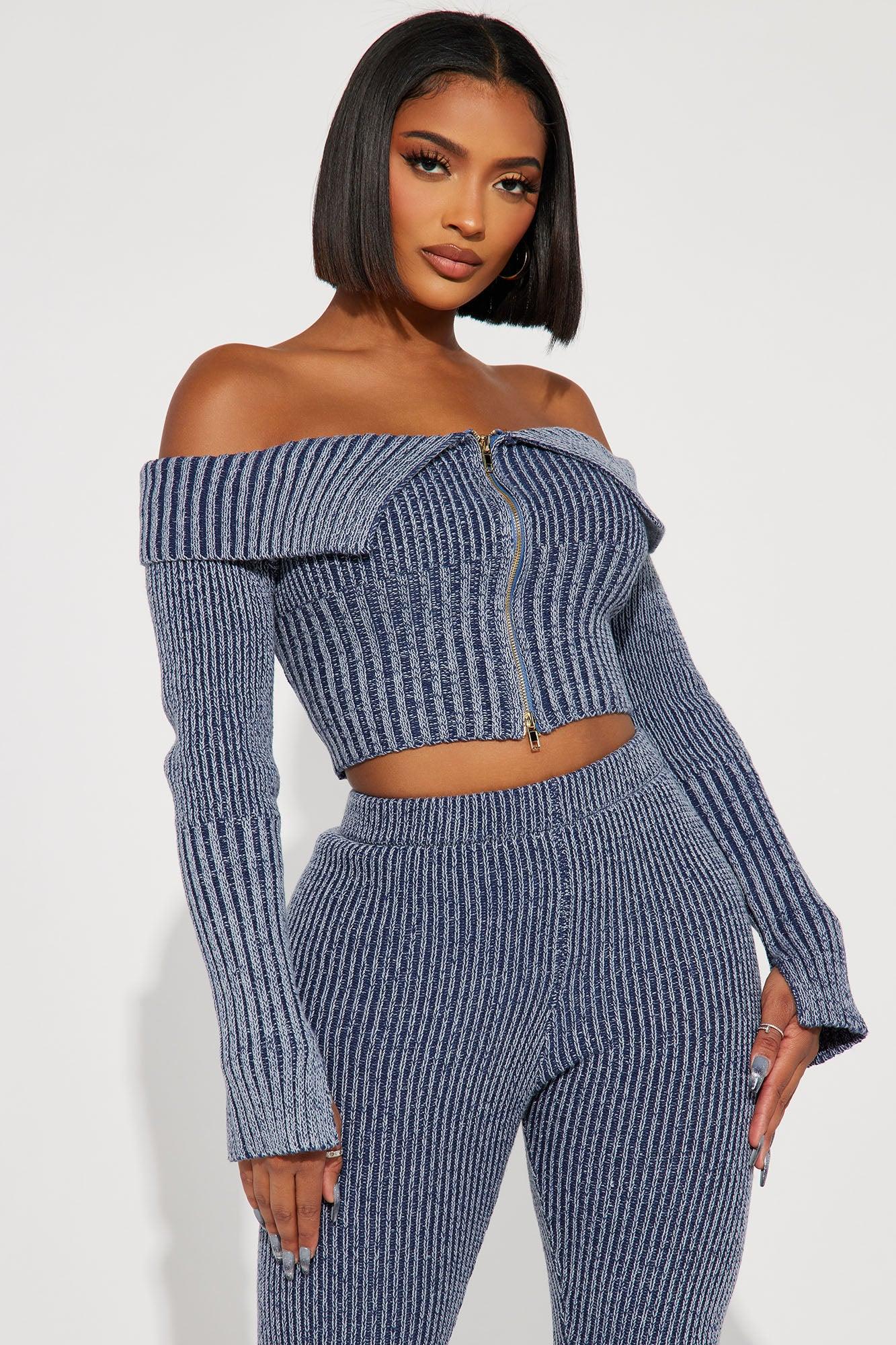 New Day Sweater Mineral Wash Legging Set - Blue Female Product Image