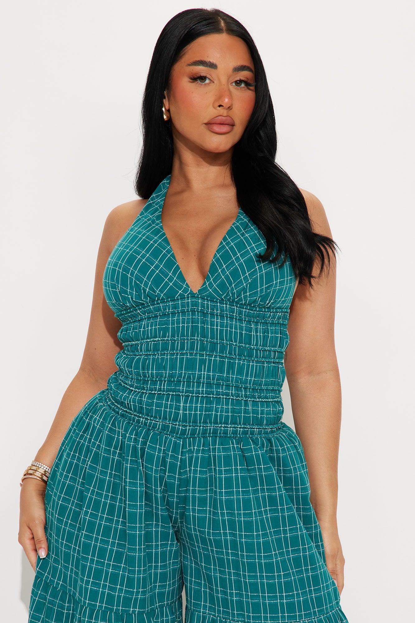 Maribel Plaid Halter Jumpsuit - Green/combo Product Image