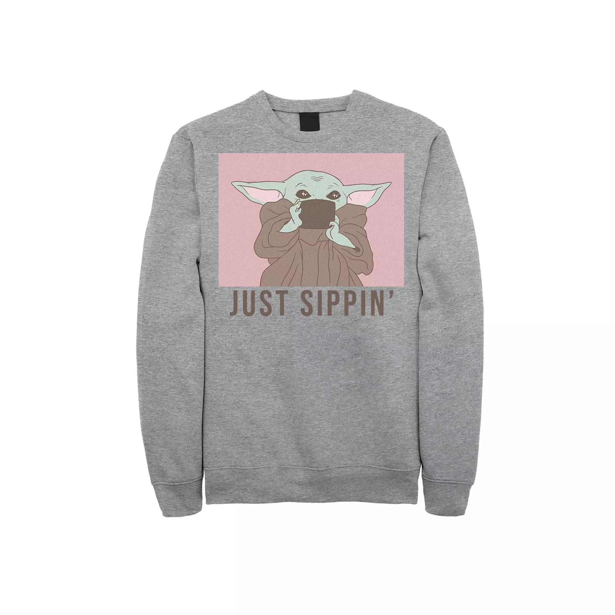Men's The Mandalorian The Child Aka Baby Yoda Just Sippin' Sweatshirt,  Product Image