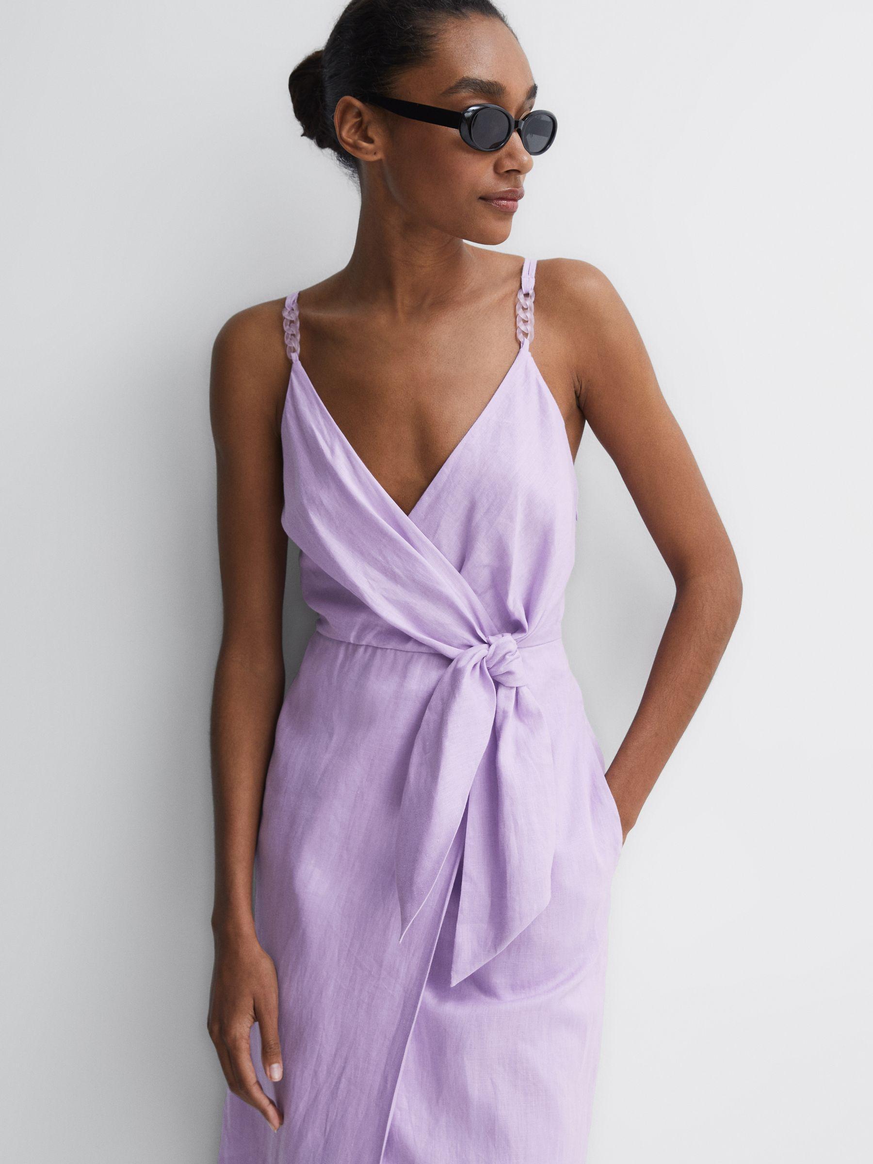 Linen Side Tie Midi Dress in Lilac Product Image