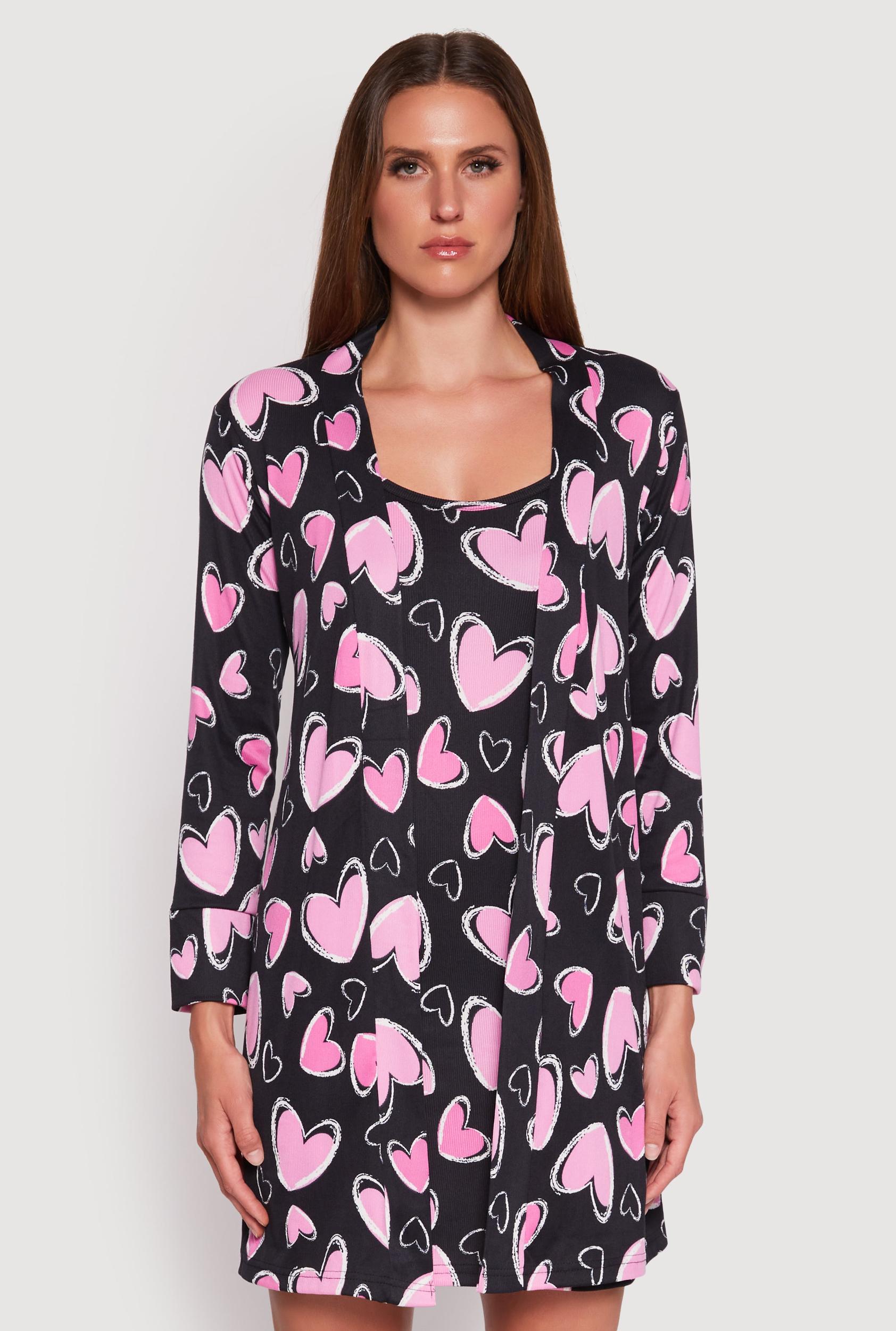 Womens Ribbed Knit Heart Print Cami Nightgown and Robe Product Image