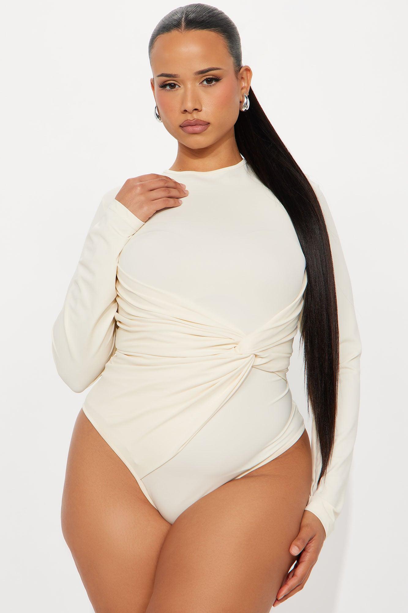 Brigit Ruched Long Sleeve Bodysuit - Cream Female Product Image