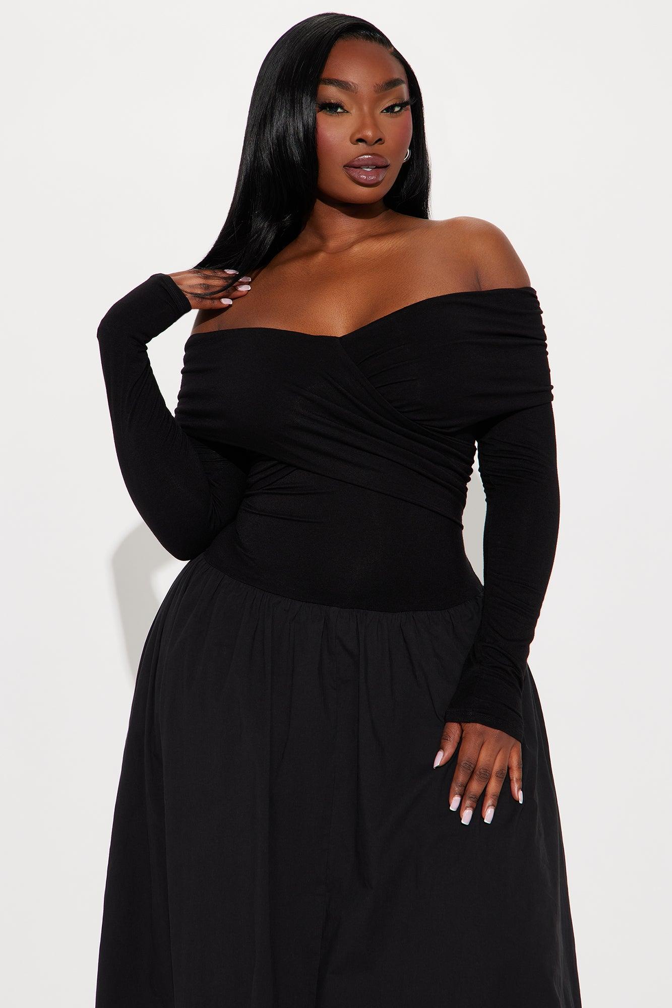 Maria Long Sleeve Maxi Dress - Black Product Image