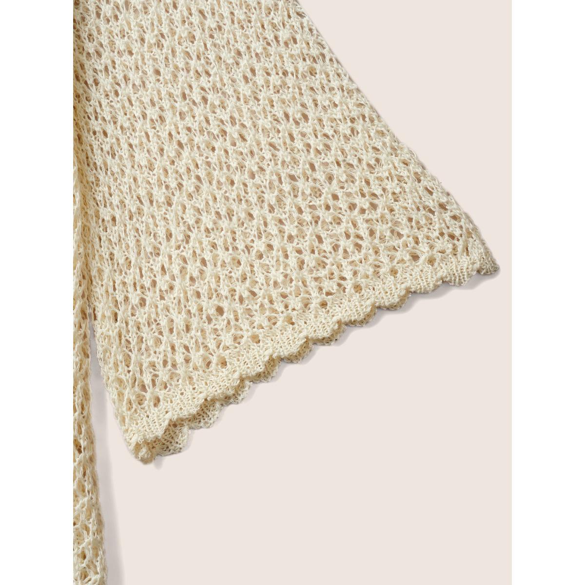 Plus Size Plain Textur Pointelle Knit Bell Sleeve Swim Cover Up Women's Swimwear Ivory Beach Cut-Out Curve Swim Cover Ups BloomChic 18-20/2X Product Image