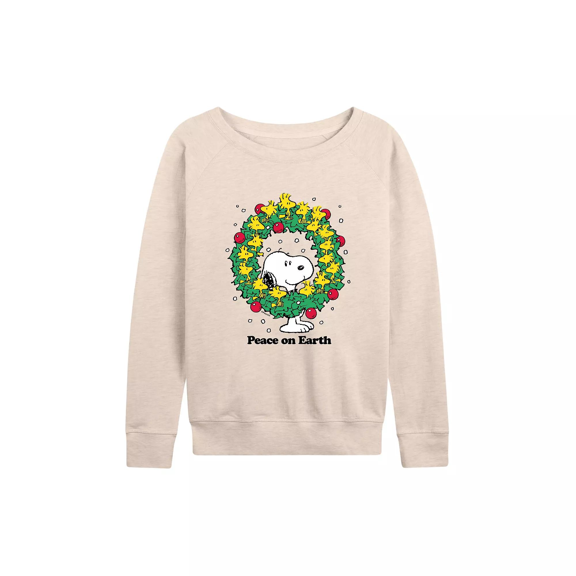 Women's Peanuts Peace On Earth French Terry Long Sleeve Tee,  Product Image