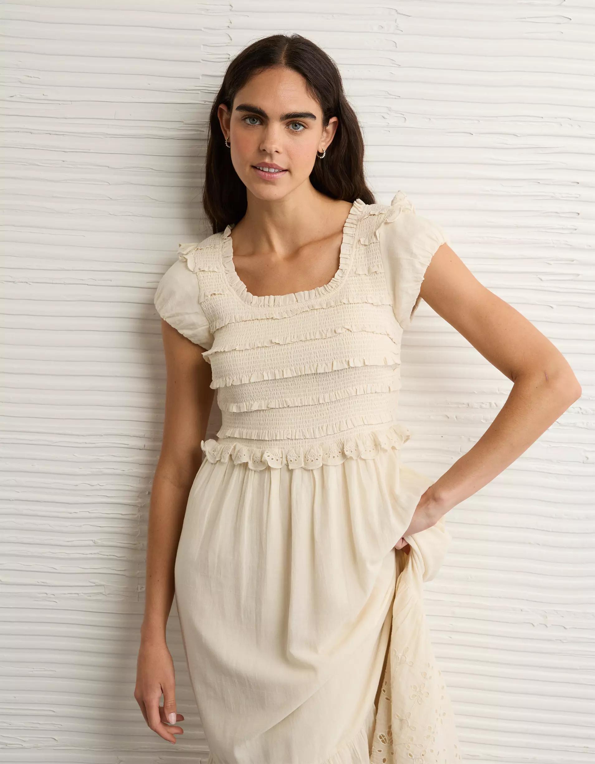 AE Scoop Neck Smocked Midi Dress Product Image