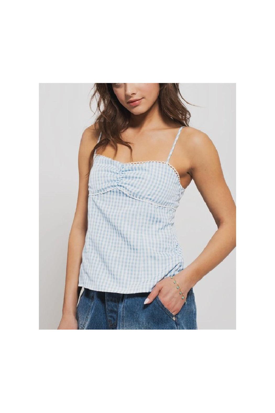 Cropped Gingham Top with Scallop Trim and Spaghetti Straps Product Image