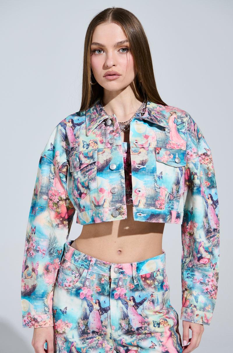 AKIRA Female Fantasy Printed Denim Jacket Product Image