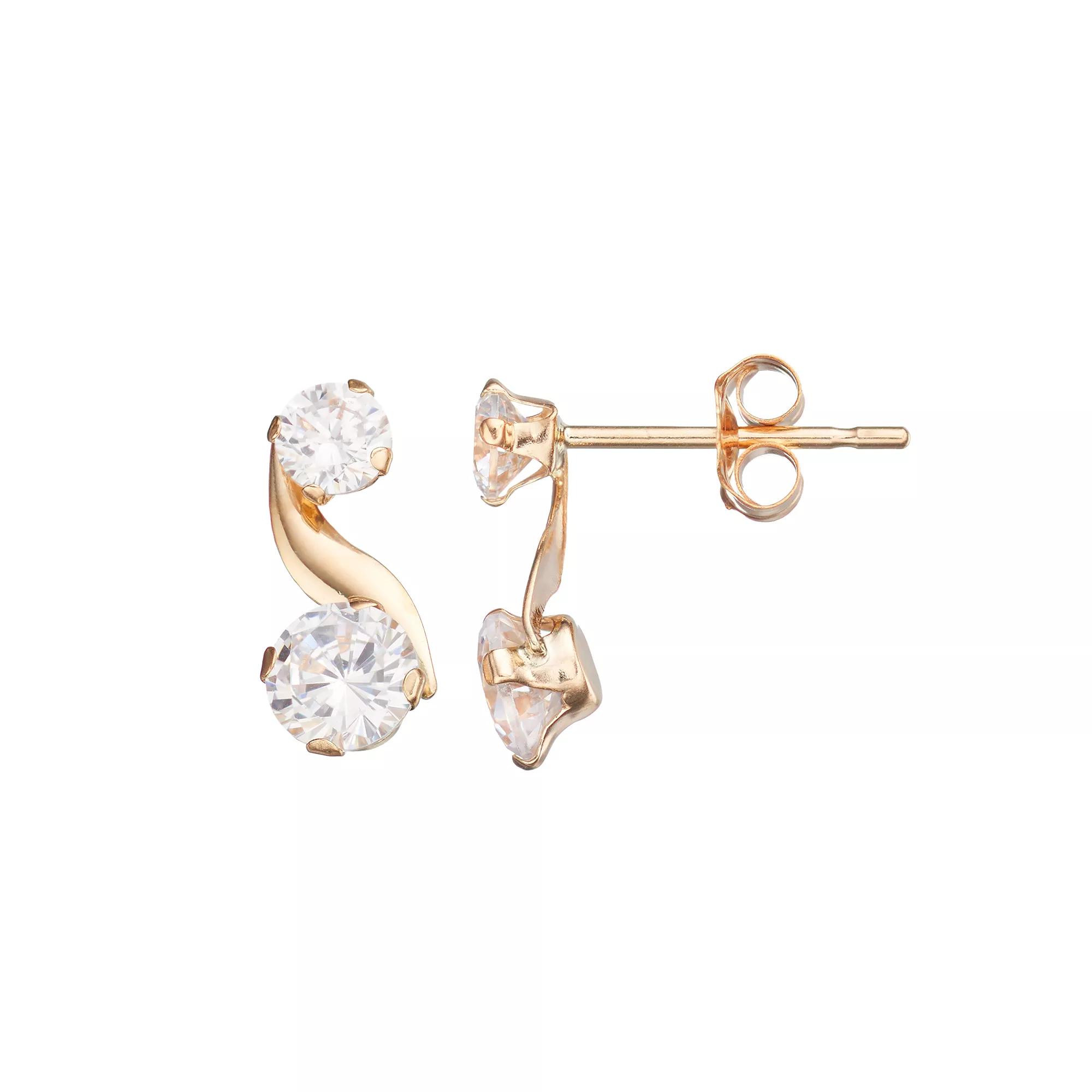 Taylor Grace 10k Gold Cubic Zirconia Swirl Drop Earrings, Women's Product Image