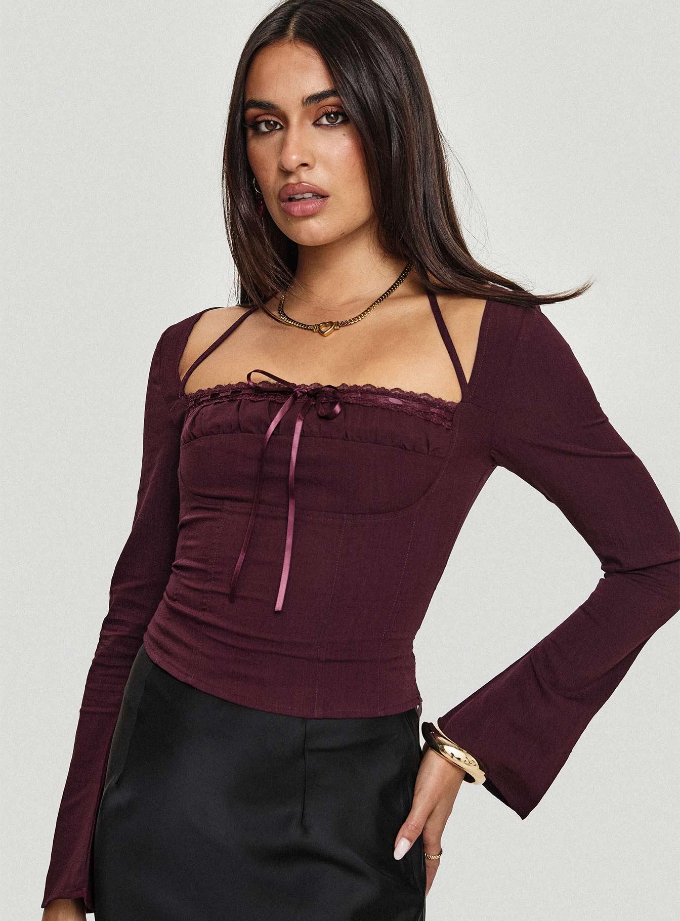 Trynia Long Sleeve Top Burgundy Product Image
