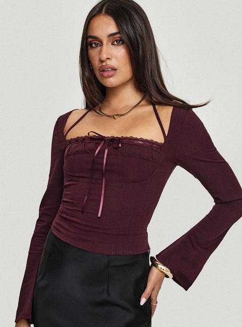 Trynia Long Sleeve Top Burgundy Product Image