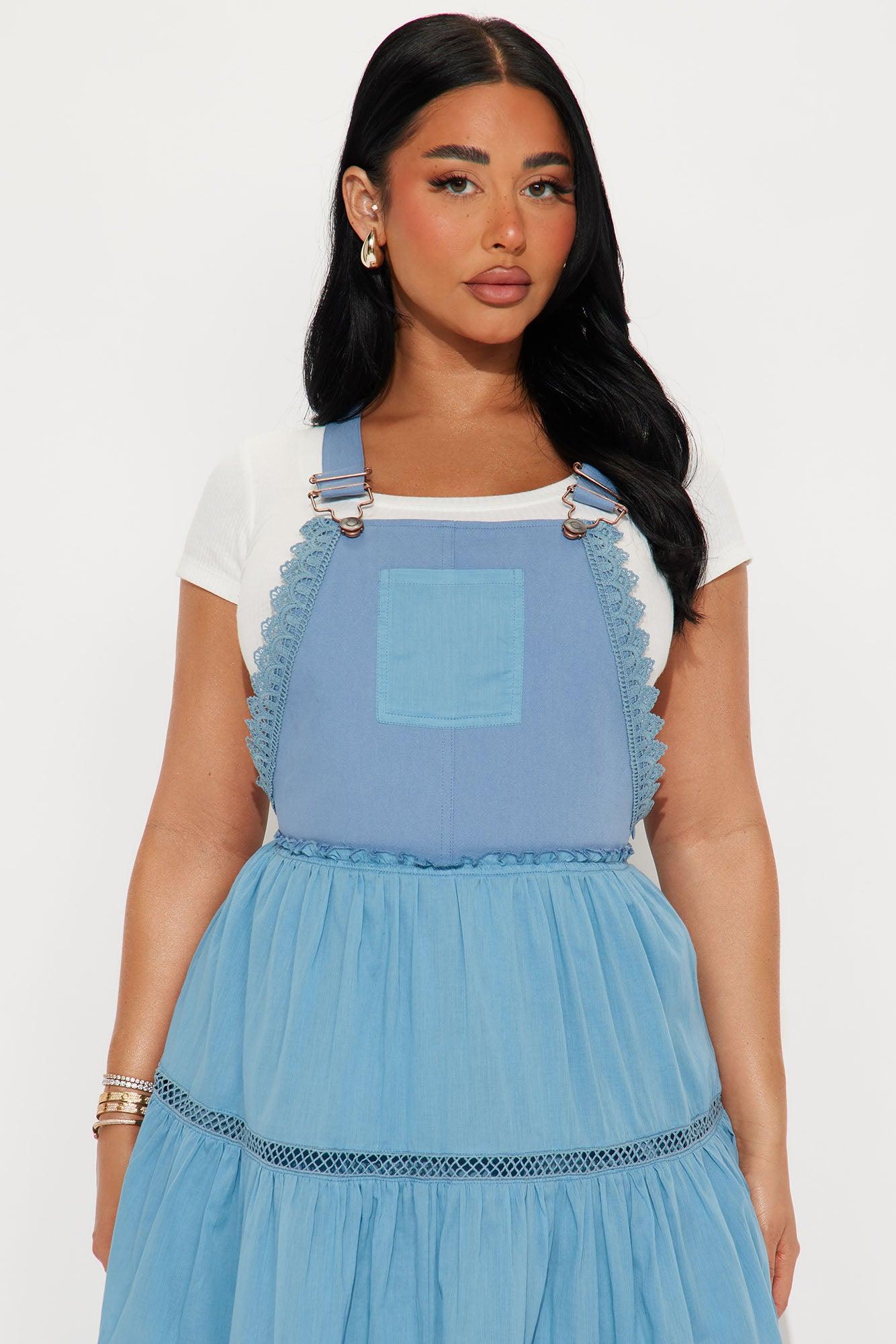 Country Living Poplin Overall Midi Dress - Blue Product Image