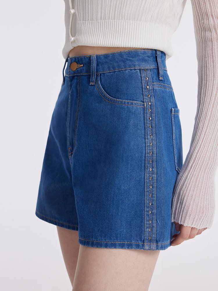Rhinestone Denim A-Line Women Shorts Product Image