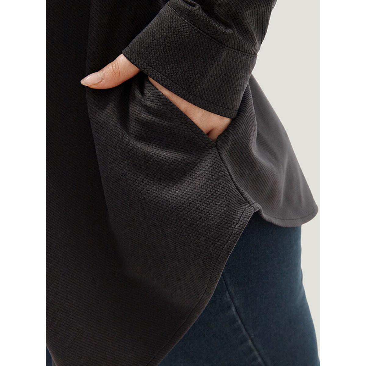 Plus Size Solid Pocket Button Through Belted Coat Women Gray Casual Plain Ladies Dailywear Winter Coats BloomChic 28/5X Product Image