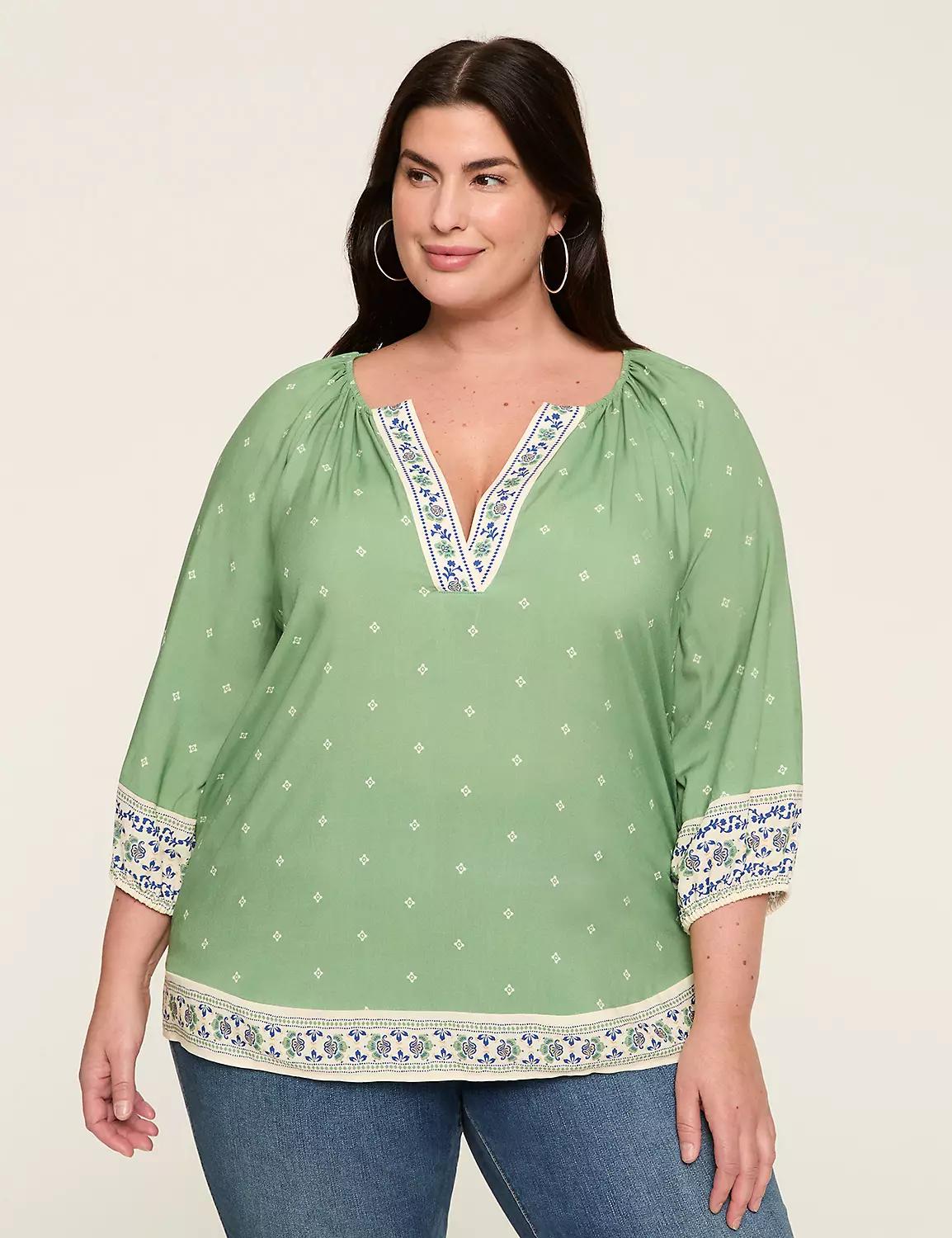 Swing 3/4-Sleeve Split-Neck Popover Blouse Product Image