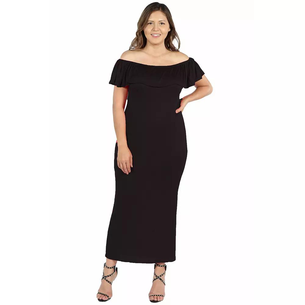 Plus Size 24seven Comfort Apparel Ruffled Off-The-Shoulder Maxi Dress, Women's, Size: 3XL, Black Product Image