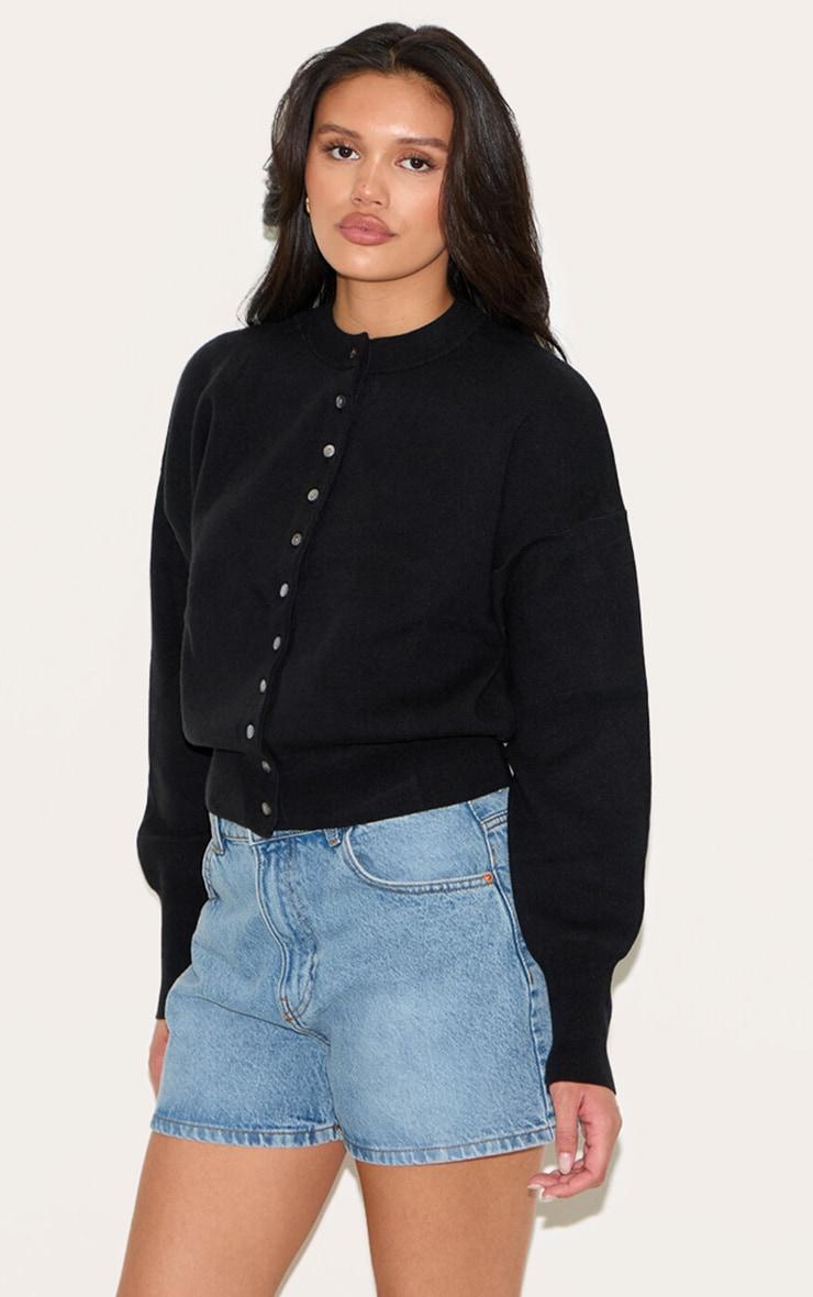 Black Compact Knit Button Through Cardigan Product Image