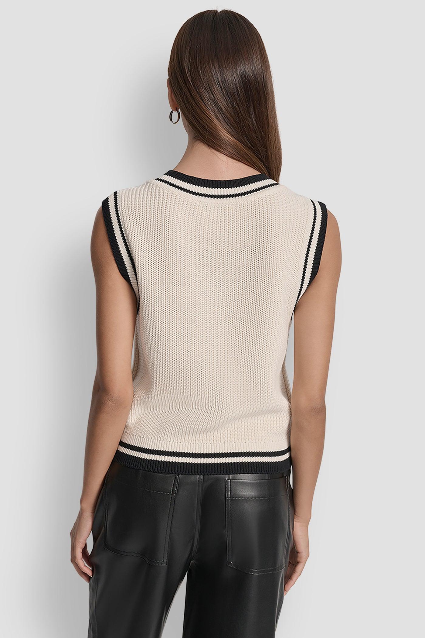 V-NECK TIPPED SLEEVELESS SWEATER Product Image