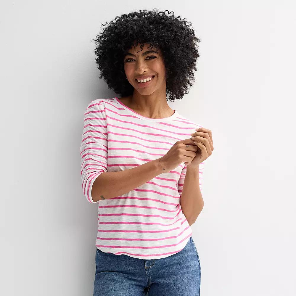 Women's Sonoma Goods For Life® Ruched Sleeve Top, Size: Large, Warm Pink Stripe Product Image