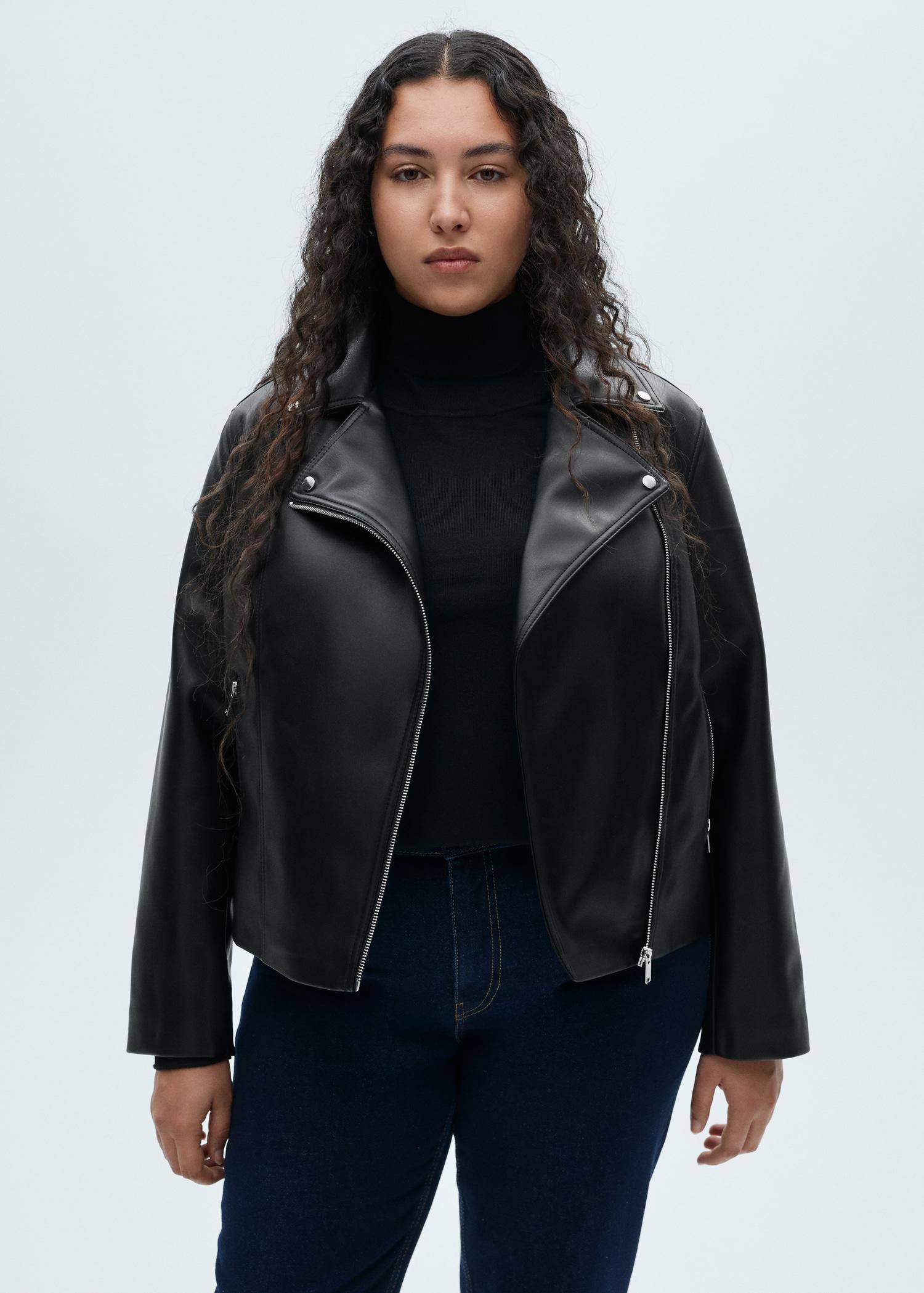 Leather-effect biker jacket - Women | MANGO USA Product Image