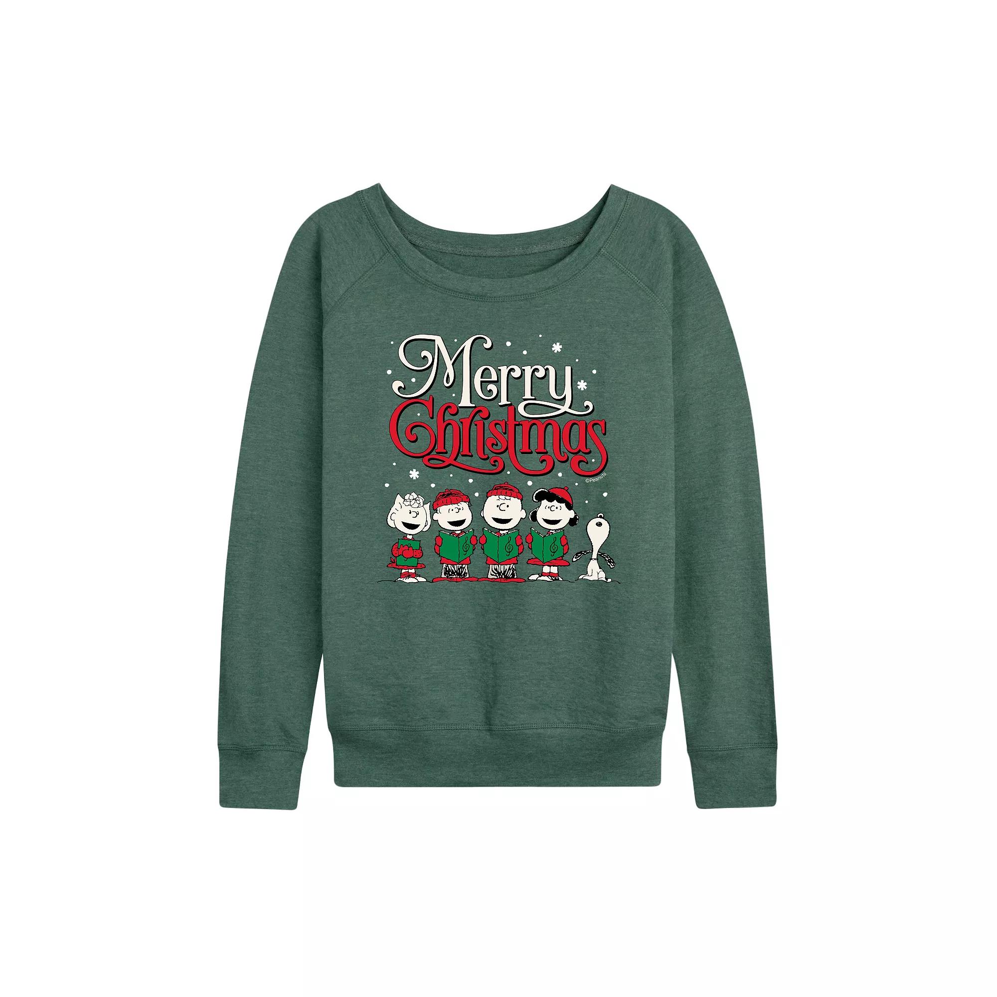 Women's Peanuts Merry Christmas Carols French Terry Long Sleeve Tee,  Product Image