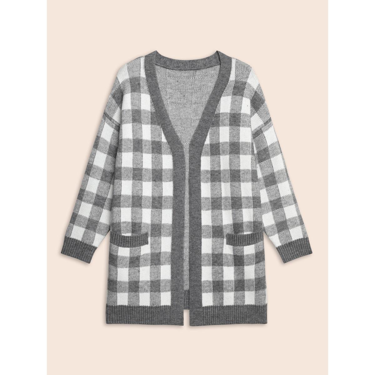 Plus Size Supersoft Essentials Plaid Drop Shoulder Cardigan DimGray Women Casual Loose Long Sleeve Everyday Cardigans BloomChic 26/4X Product Image