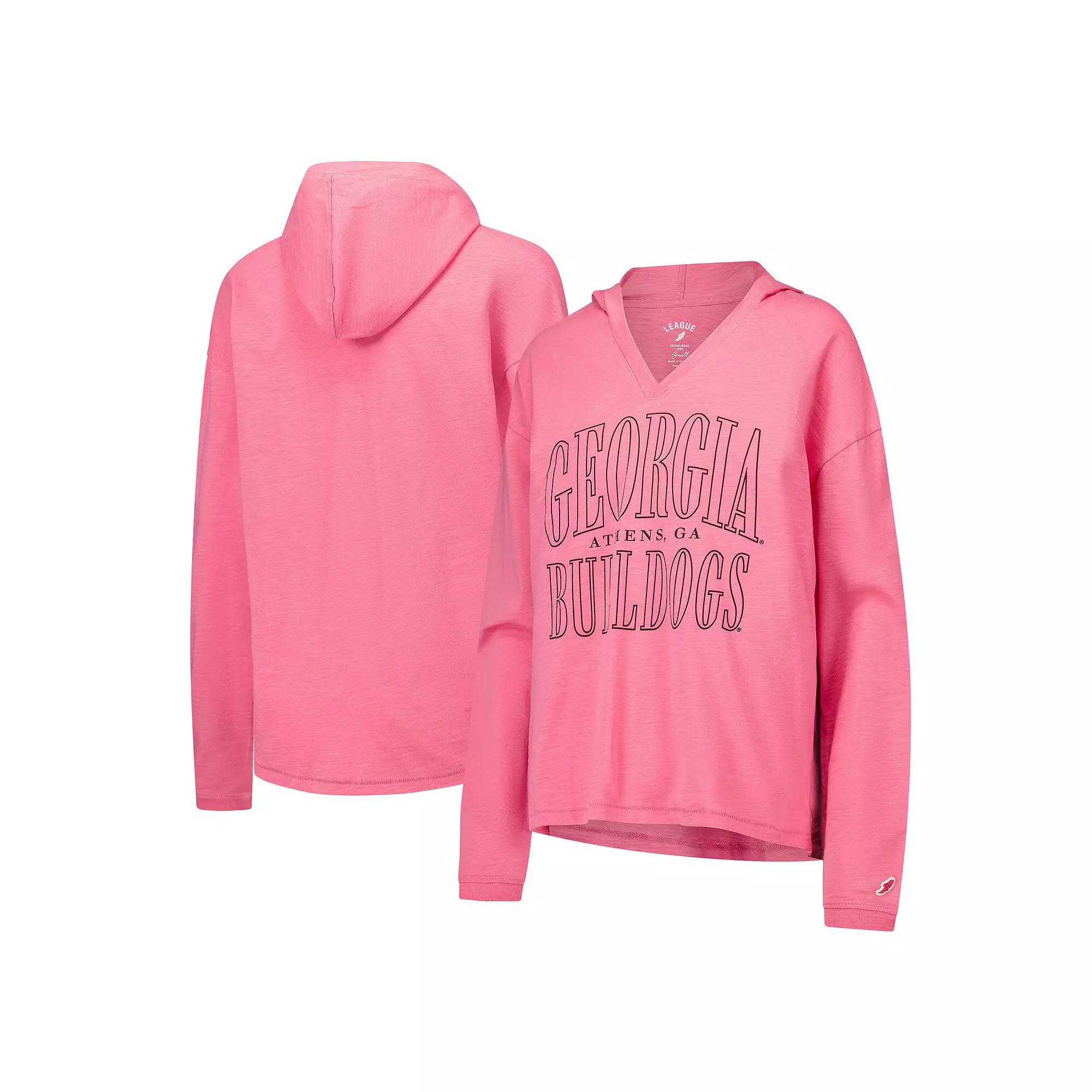 Women's League Collegiate Wear Red Georgia Bulldogs Slub Long Sleeve V-Neck Hoodie T-Shirt,  Product Image