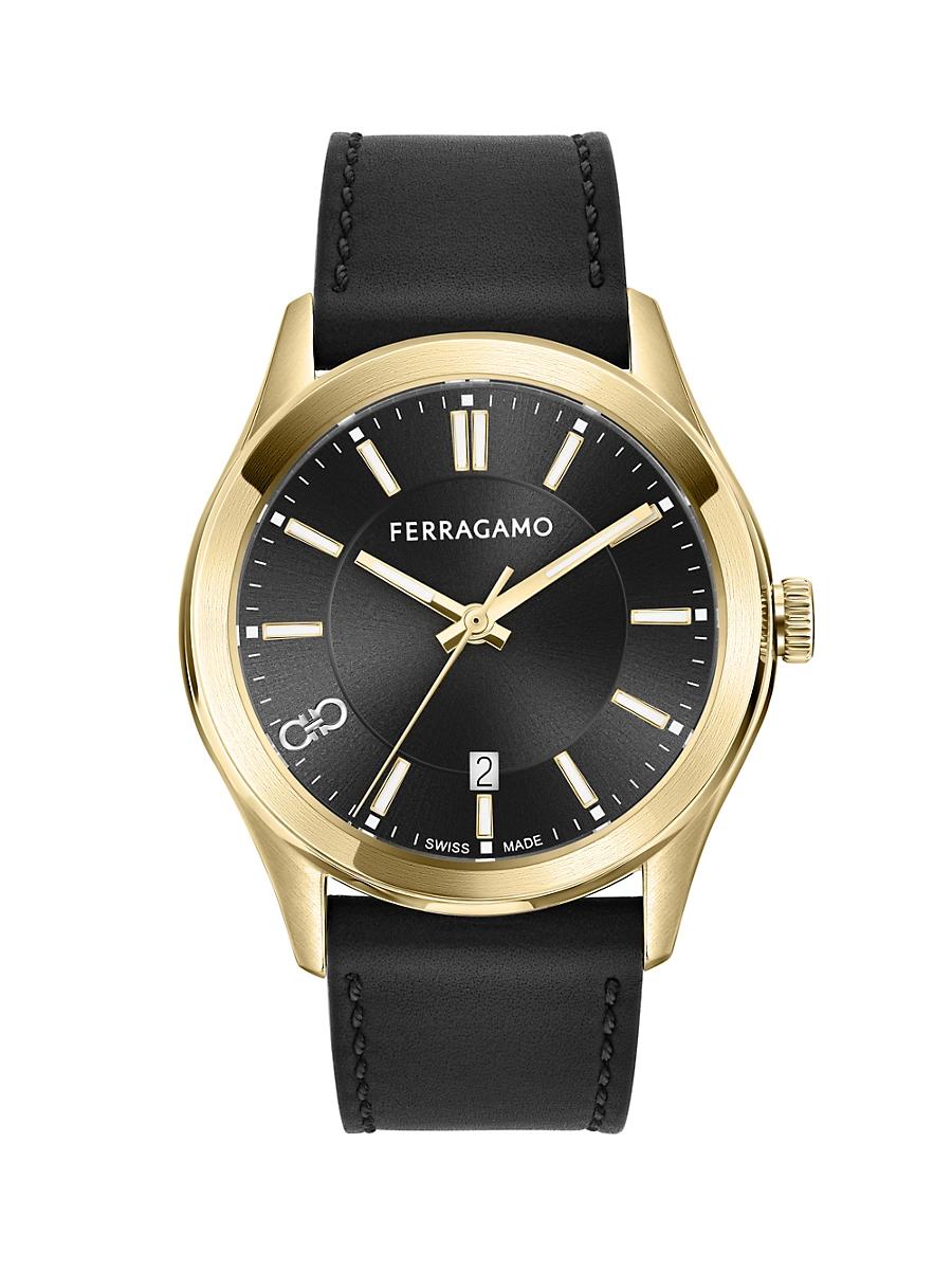 Mens Ferragamo Classic Goldtone Stainless Steel & Leather Watch/42MM Product Image