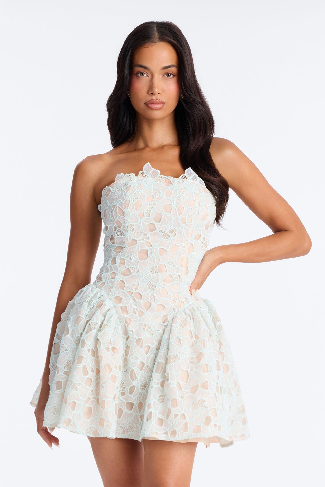 Lace Meadow Strapless Mini Dress - Light Blue Female Product Image