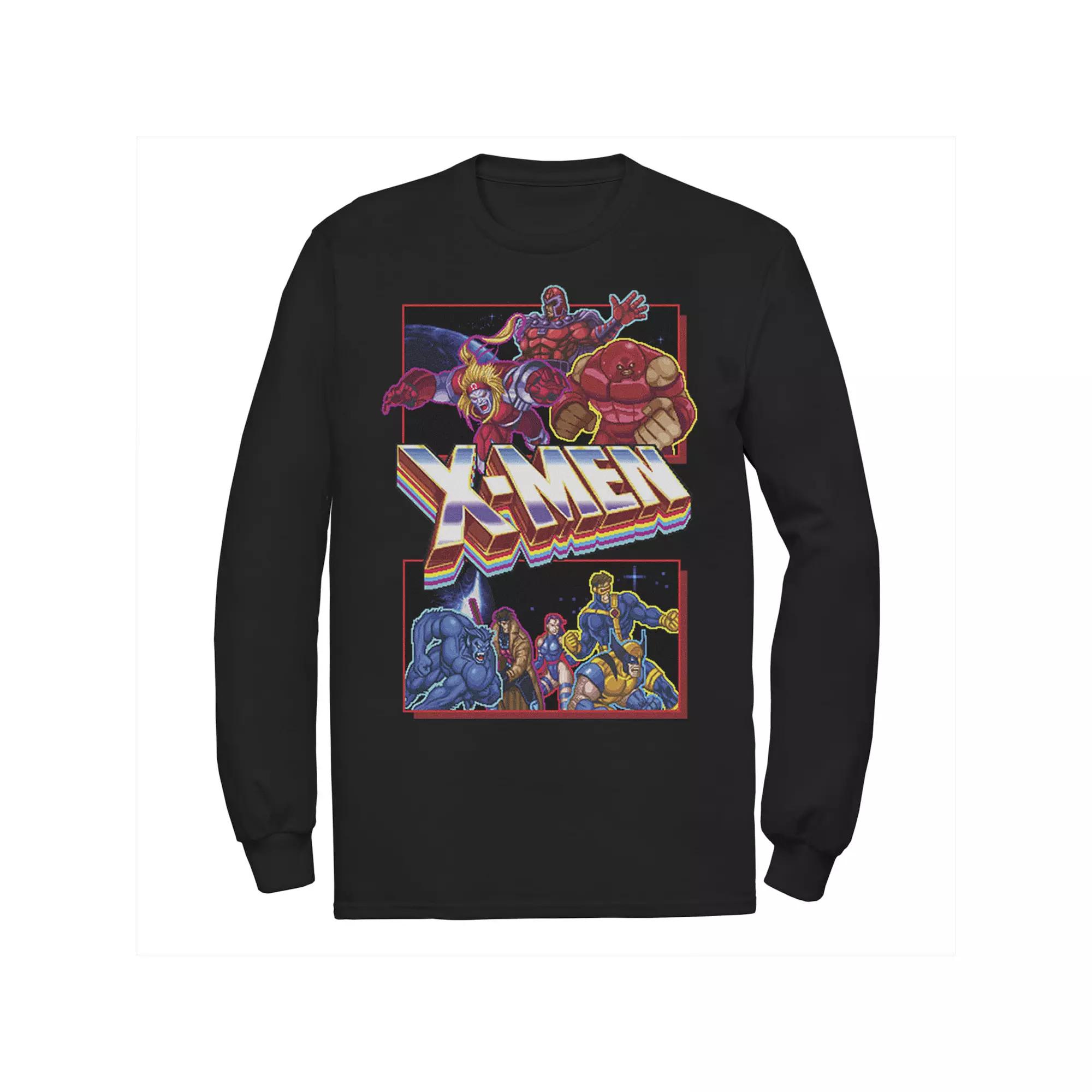 Men's Marvel X-Men Retro Video Game Logo Panels Long Sleeve Graphic Tee,  Product Image