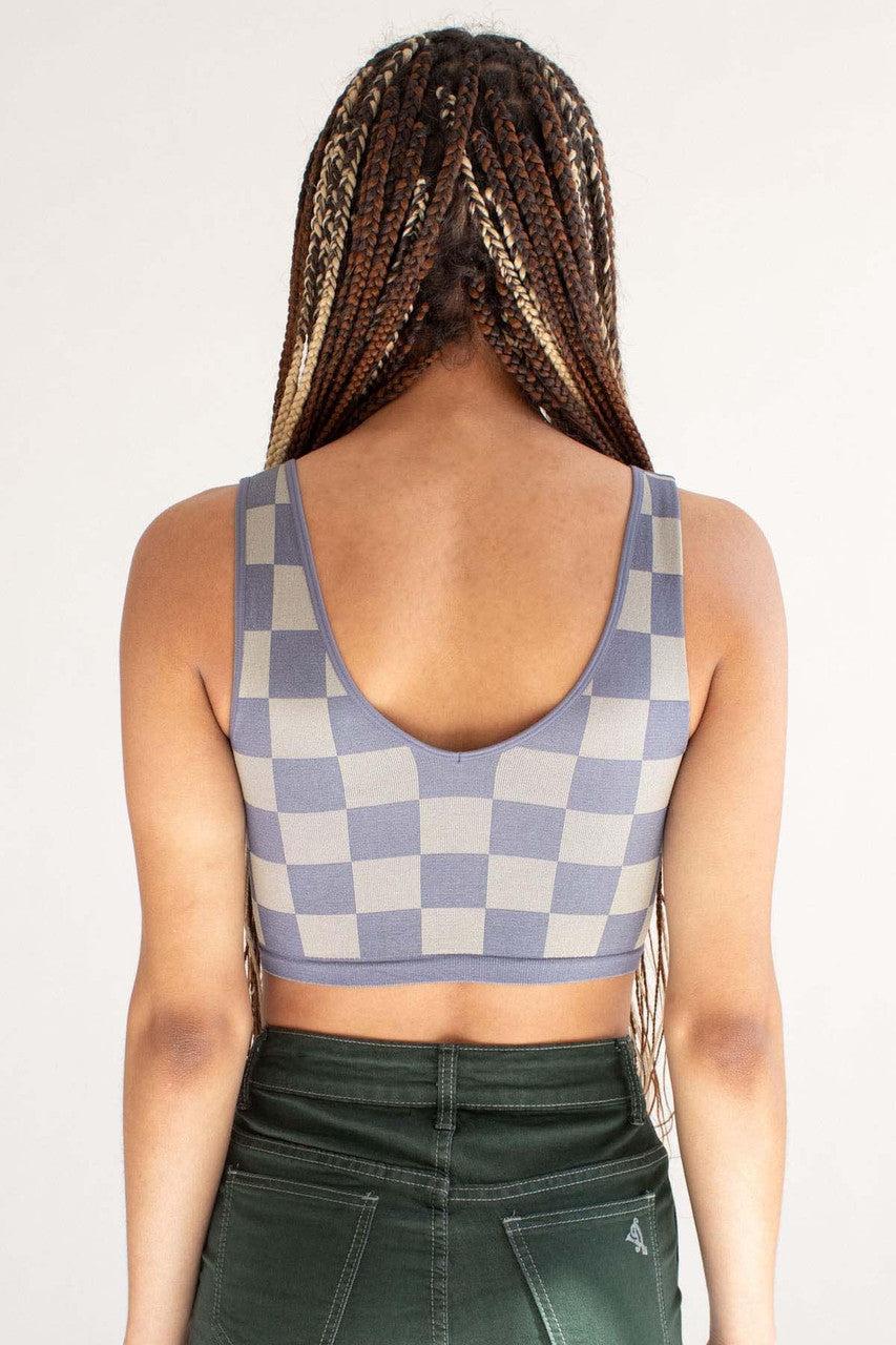 Hazy Blue Checkered Seamless Crop Tank Product Image
