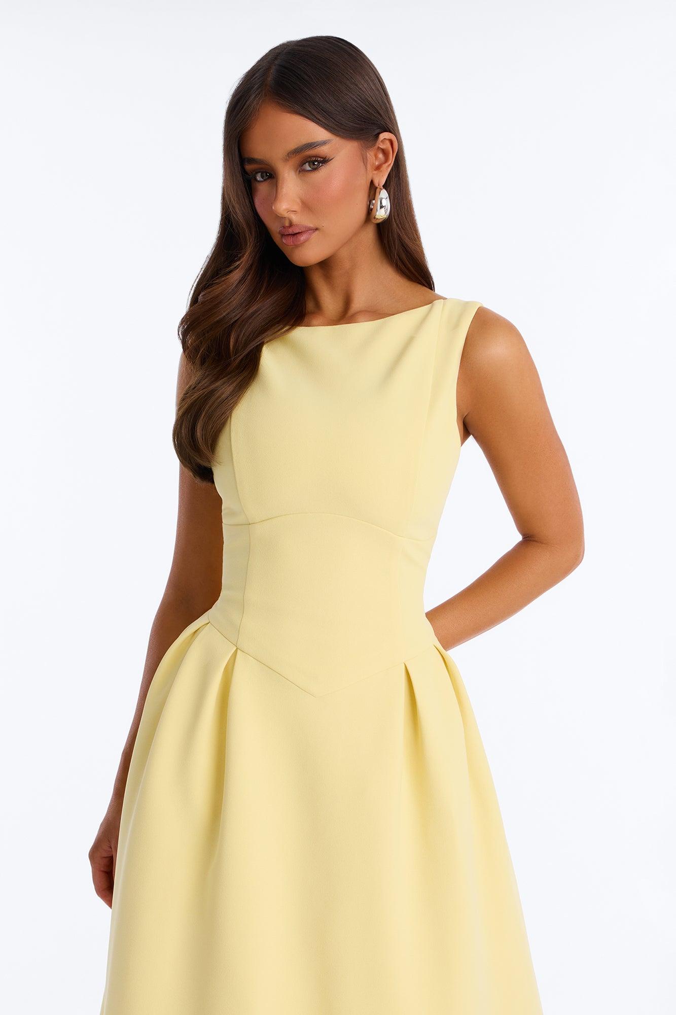 Anika Pleated Midi Dress - Butter Yellow Female Product Image