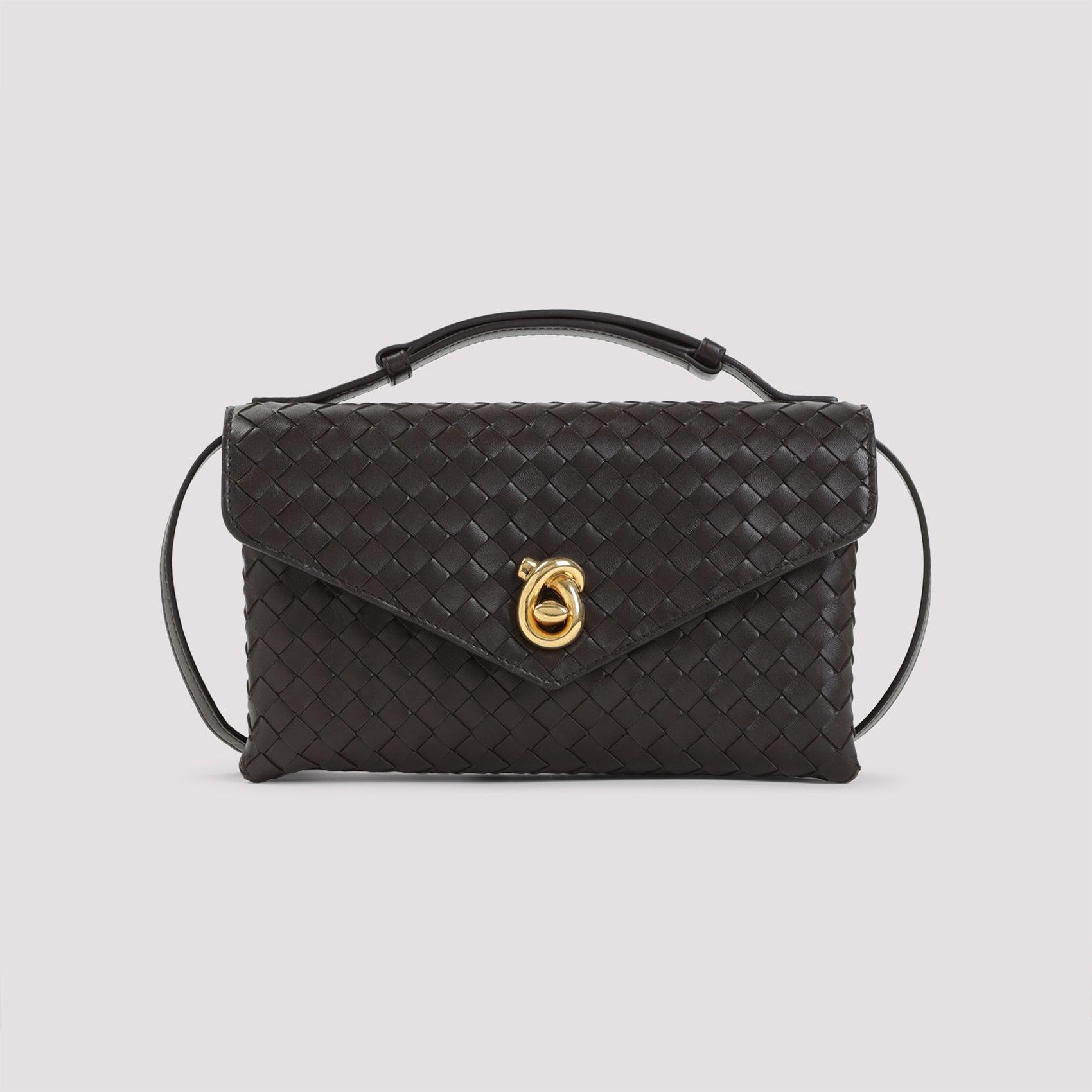 BOTTEGA VENETA Knot Lock Medium Intrecciato Leather Shoulder Bag In Brown Product Image