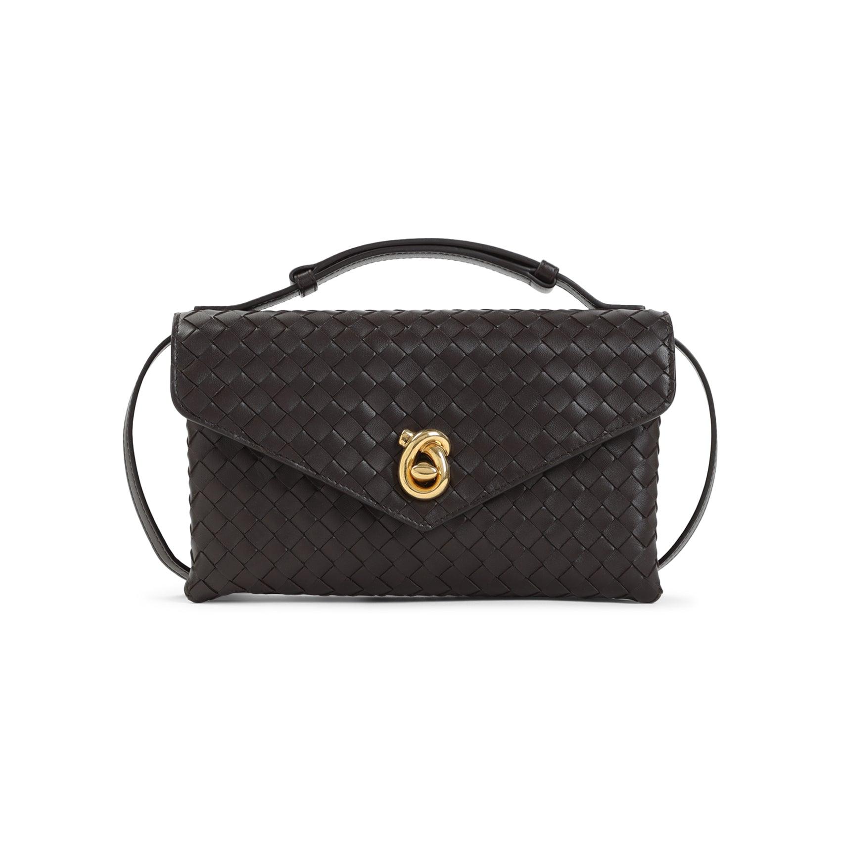 BOTTEGA VENETA Knot Lock Medium Intrecciato Leather Shoulder Bag In Brown Product Image