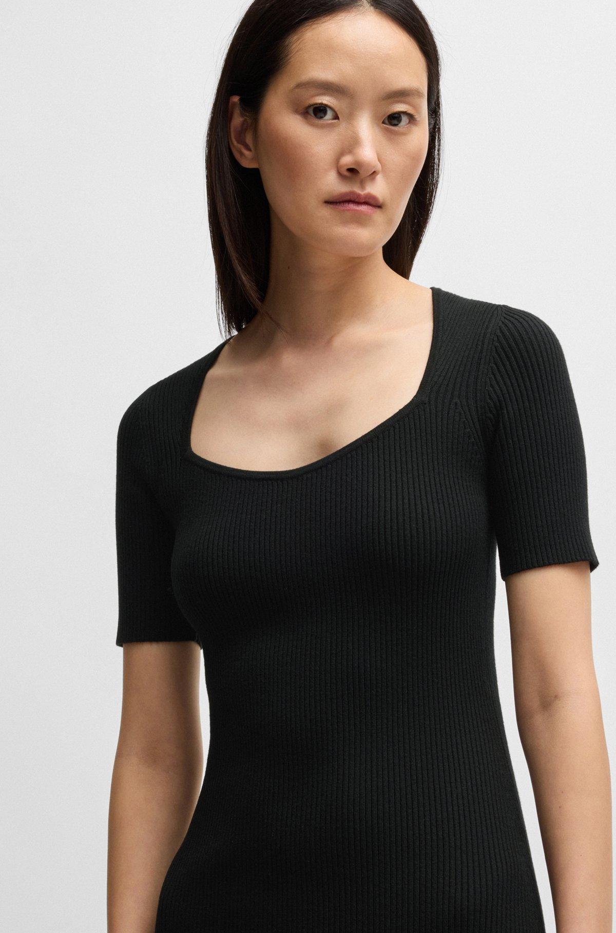BOSS - Slim-fit dress in ribbed stretch fabric - Black Product Image