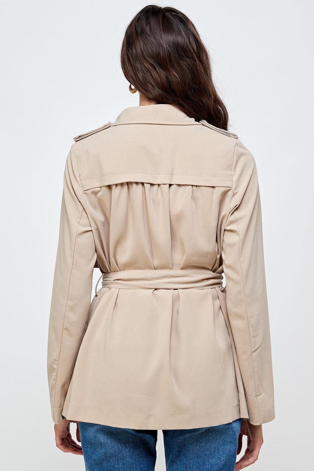 Draped Collar Trench Coat Jacket Top Product Image